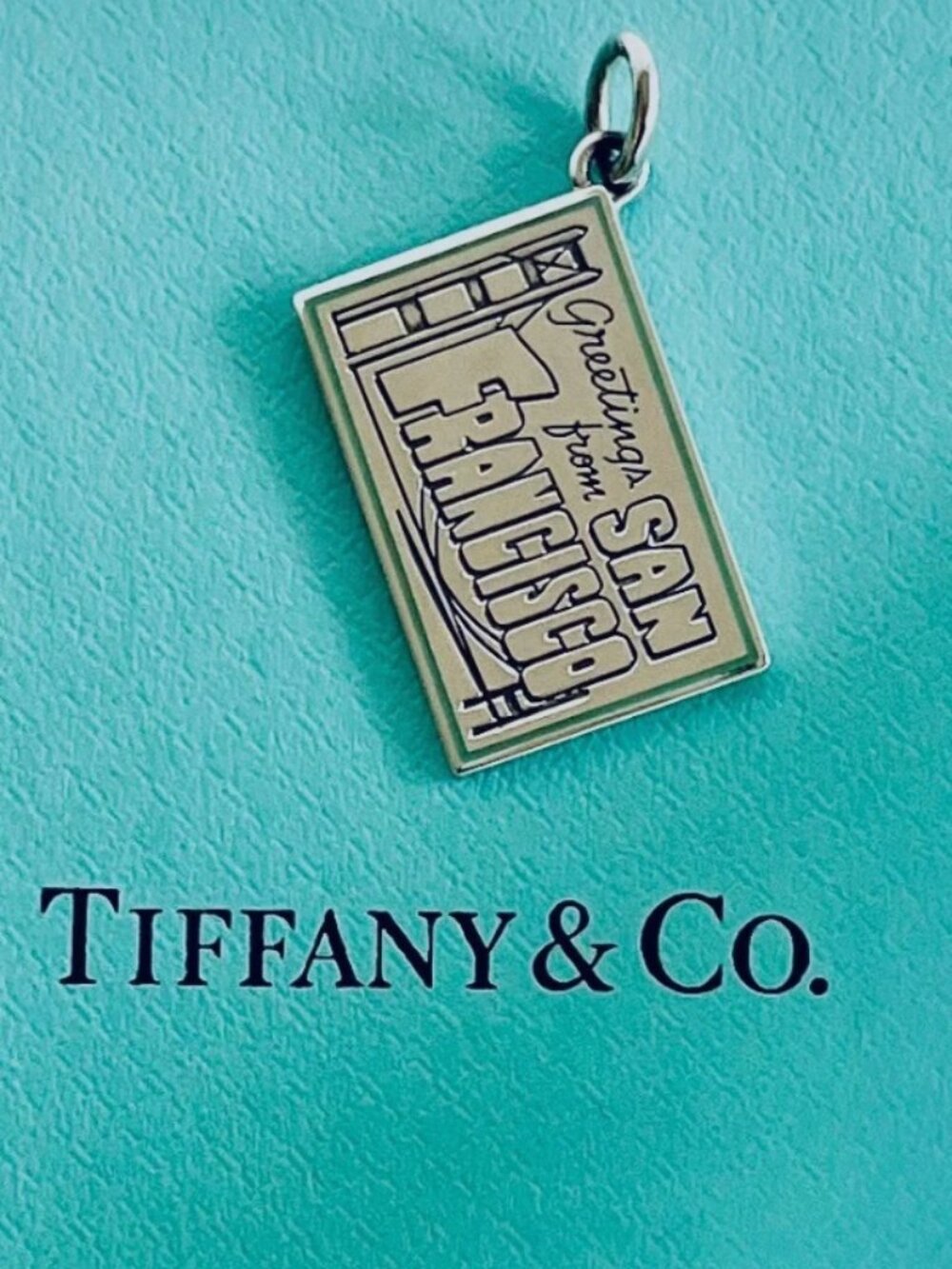 Tiffany & Co. San Francisco Postcard Sterling Silver Blue Enamel Trim Charm 🌉
